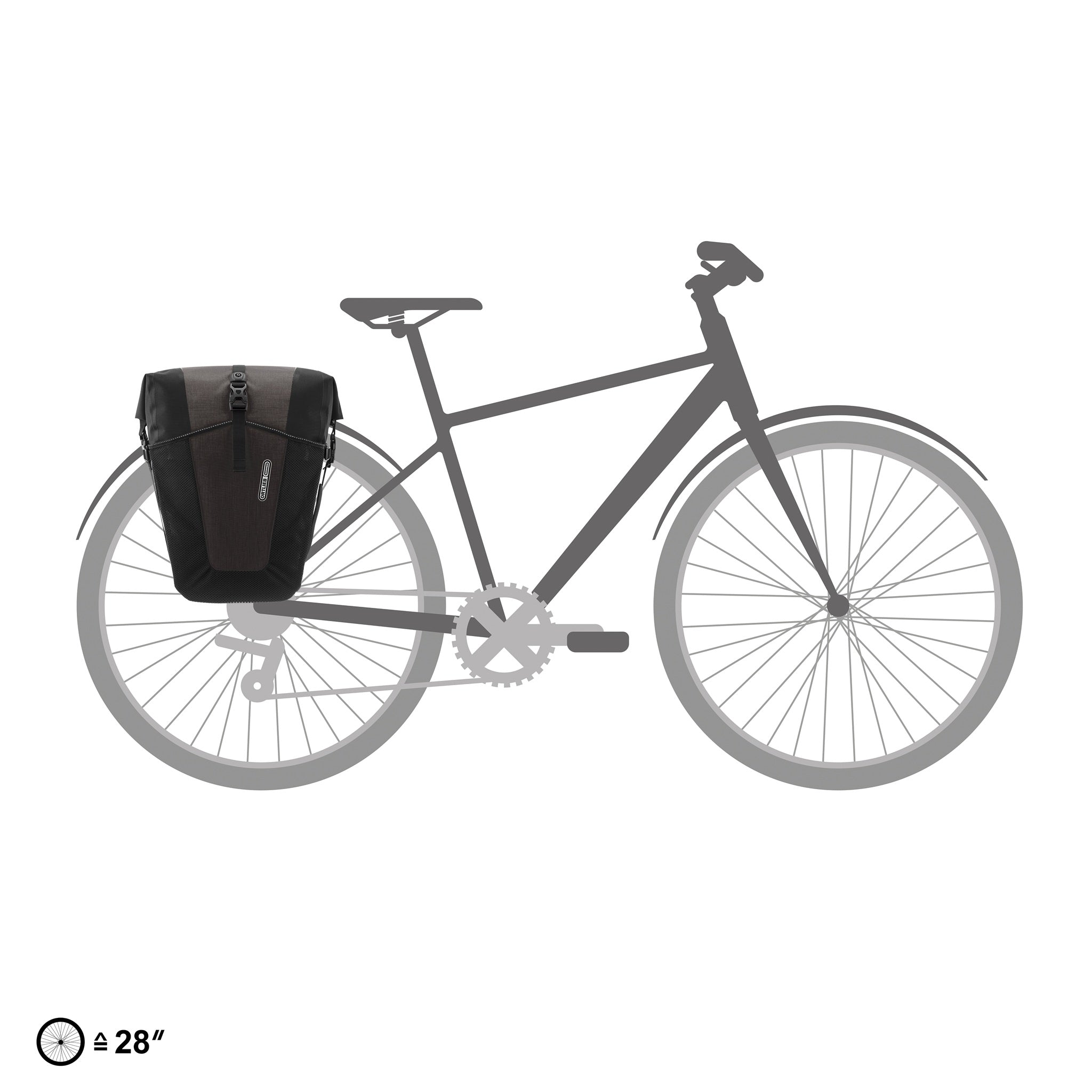 ORTLIEB Back-Roller XL Plus QL2.2 en granite - black monté sur porte-bagages de vélo de randonnée