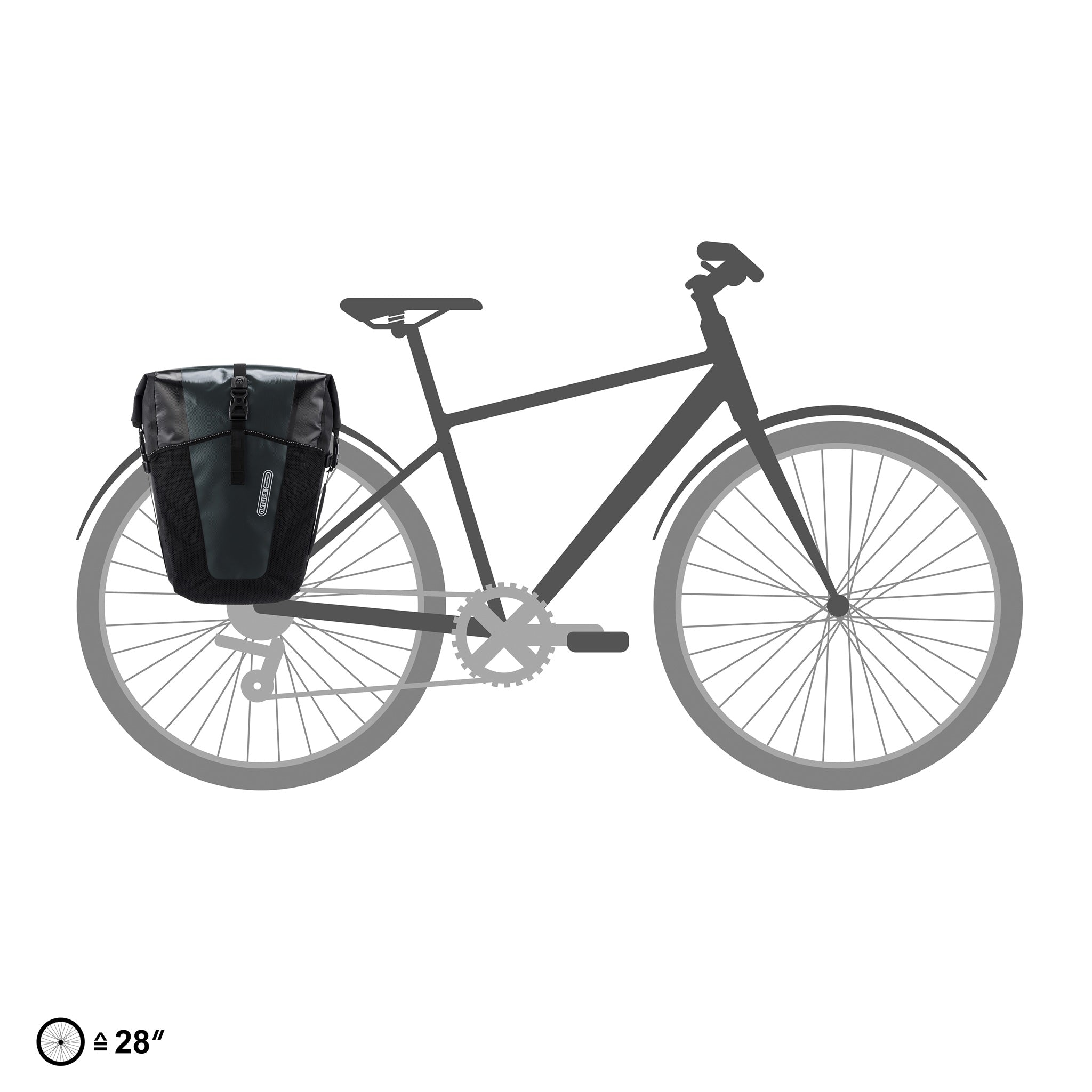 ORTLIEB Back-Roller XL QL2.2 en asphalt - black monté sur porte-bagages de vélo de randonnée