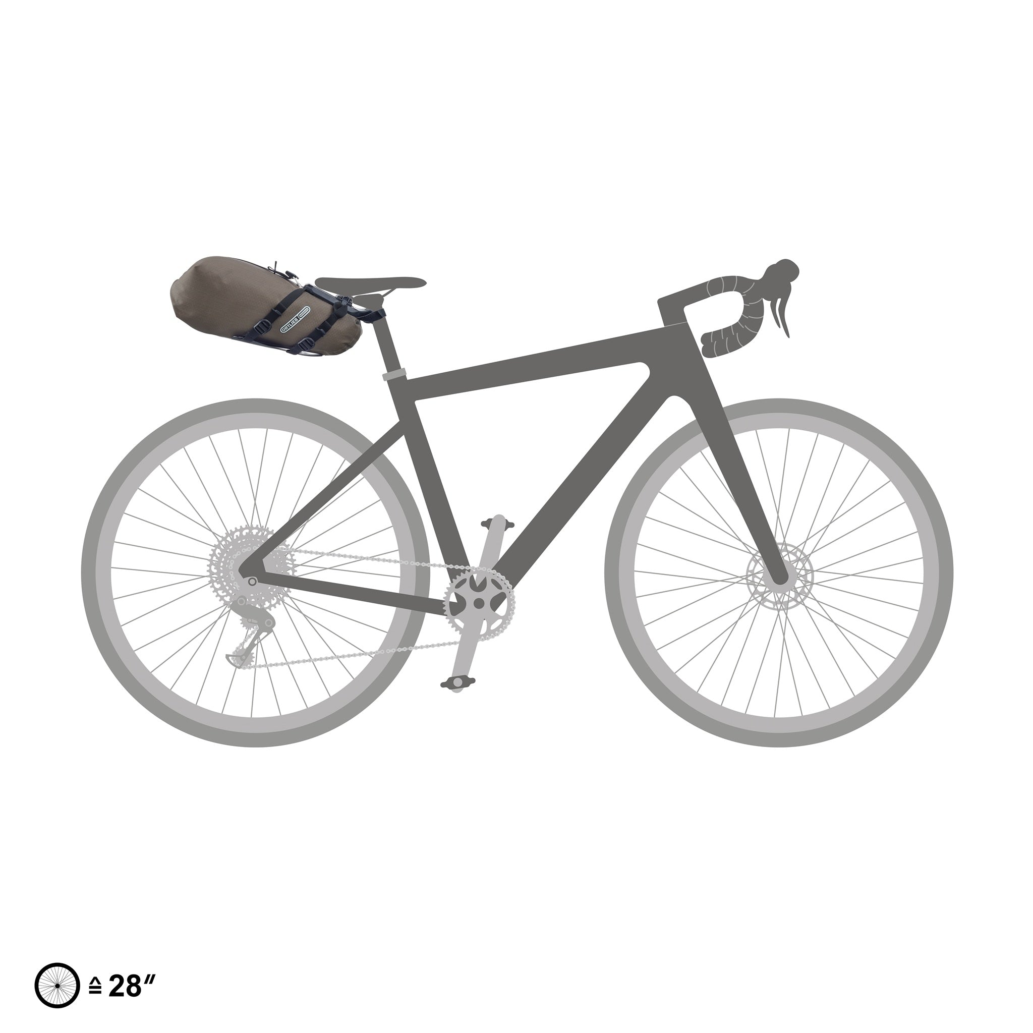 Sac ORTLIEB Seat-Pack QR couleur dark-sand monté sur vélo gravel sur fond blanc