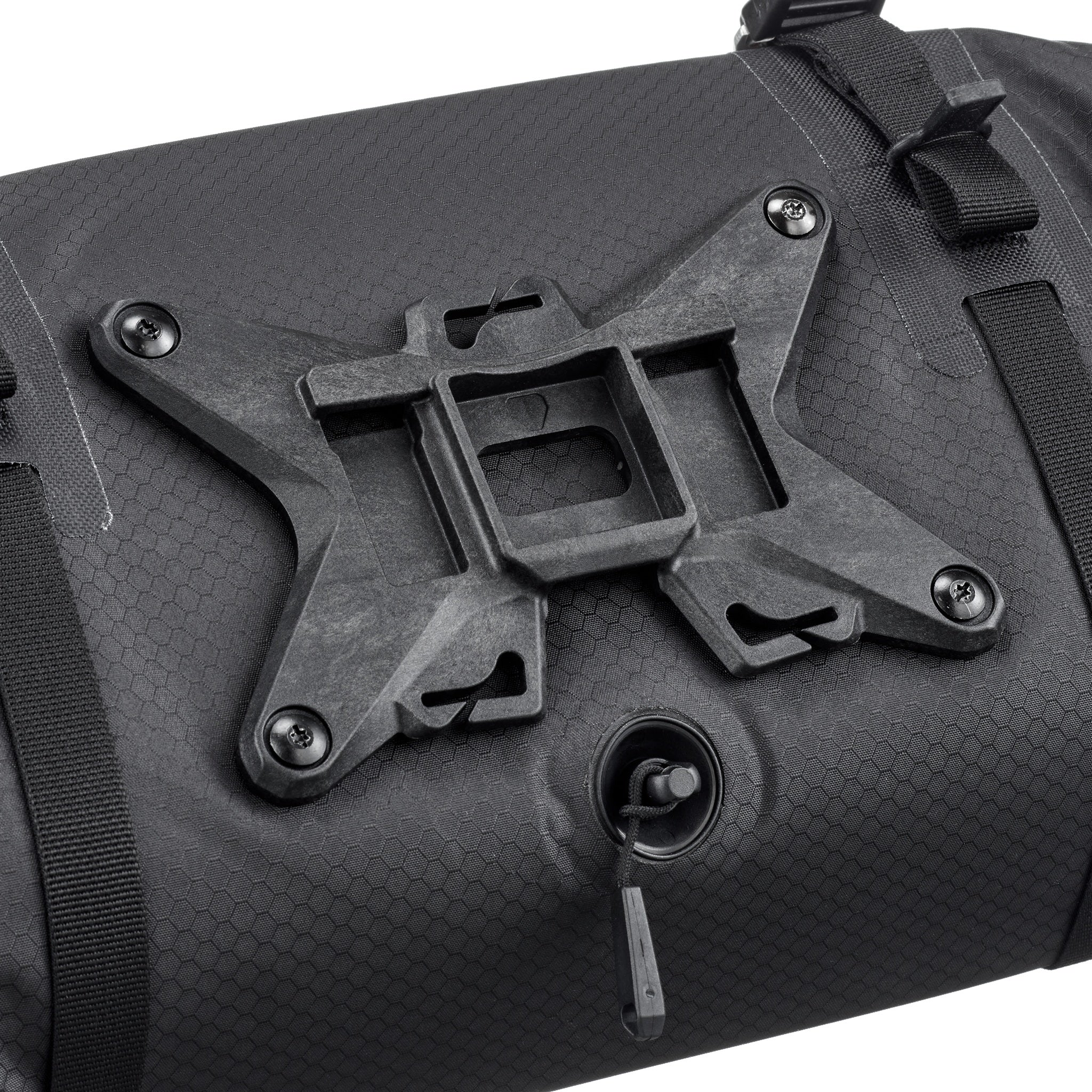 Gros plan du ORTLIEB Handlebar-Pack Flex couleur black-matt avec système de fixation Bar-Lock